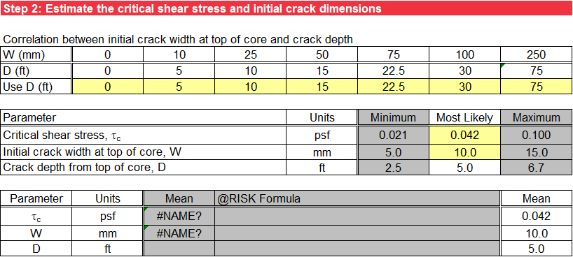 Step 2 of Vertical Rectangular Crack worksheet: Deterministic analysis.